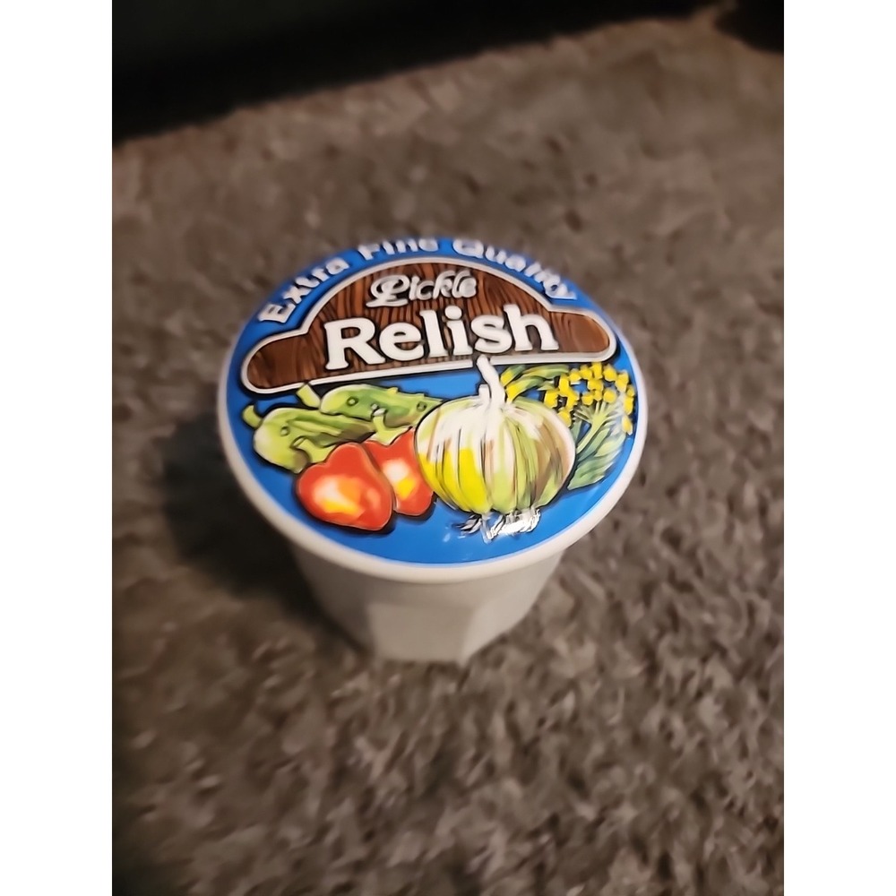 Vintage Canister Jar Storage Container 1970s Pickle Relish Ceramic Lid Kitsch